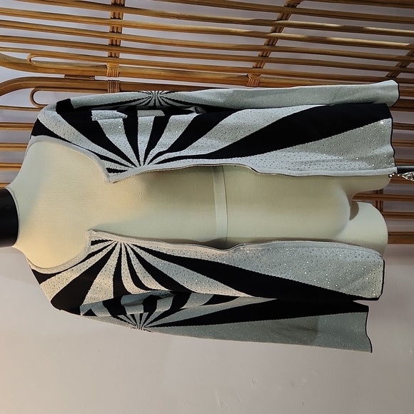 Vintage EY Boutique black silver metallic shimmery cardigan crystal zipper pull - Picture 12 of 15